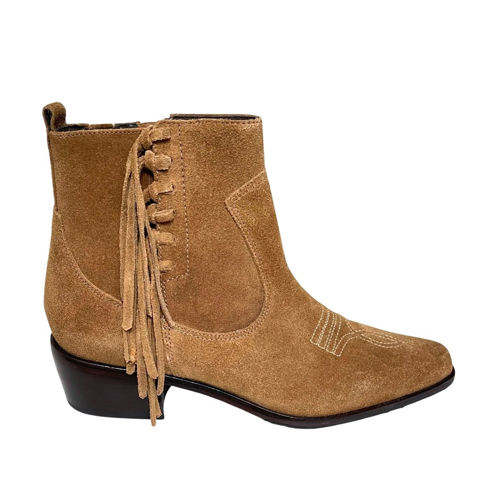 Donald Pliner Suede Western Ankle Boots Fringe Tan 8.5M Zip Booties - Picture 5 of 10